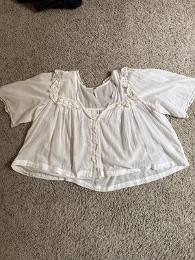 Free People Cream Crochet-Trim Peasant Top